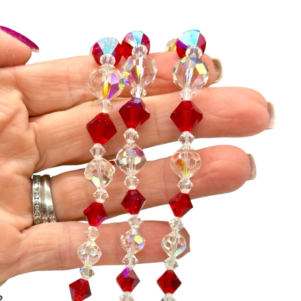 Vintage 3 Strand Ruby Red & Clear Aurora Borealis… - image 7